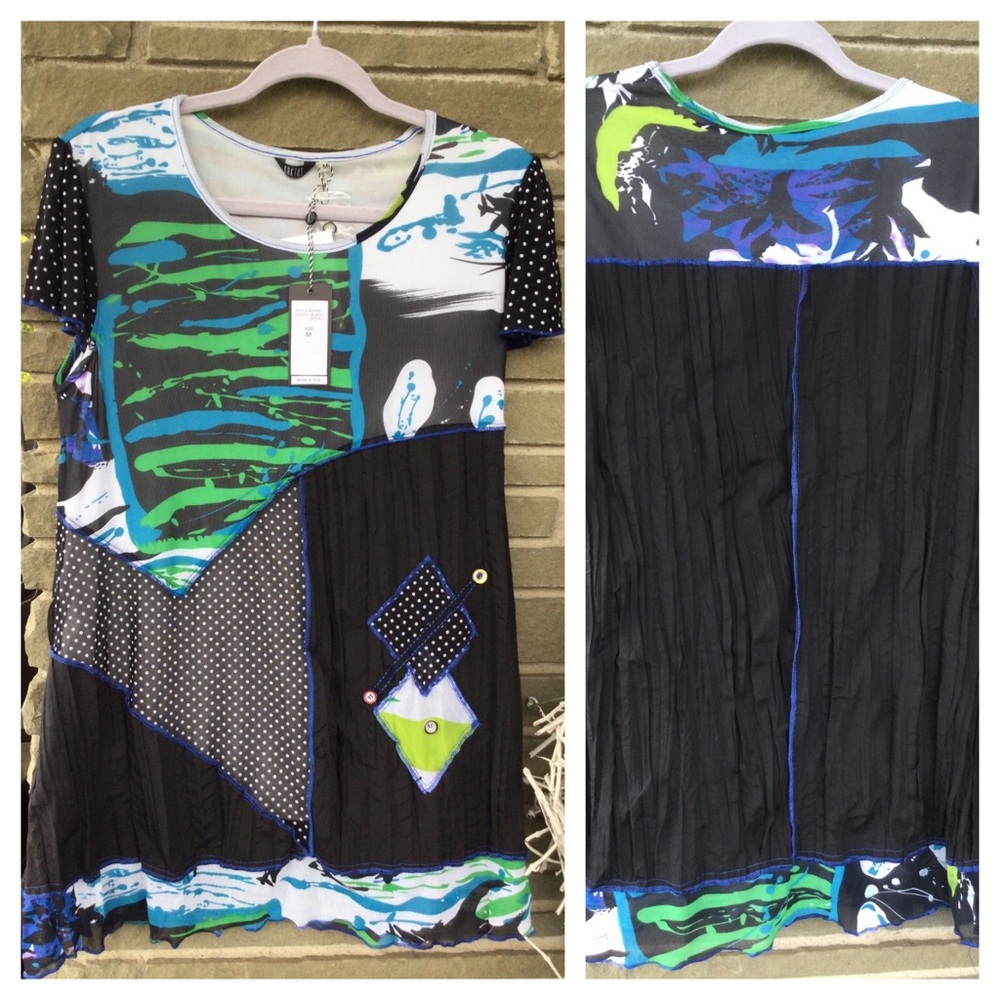 Kaktus Asymmetrical Blue Green Embellished Blouse